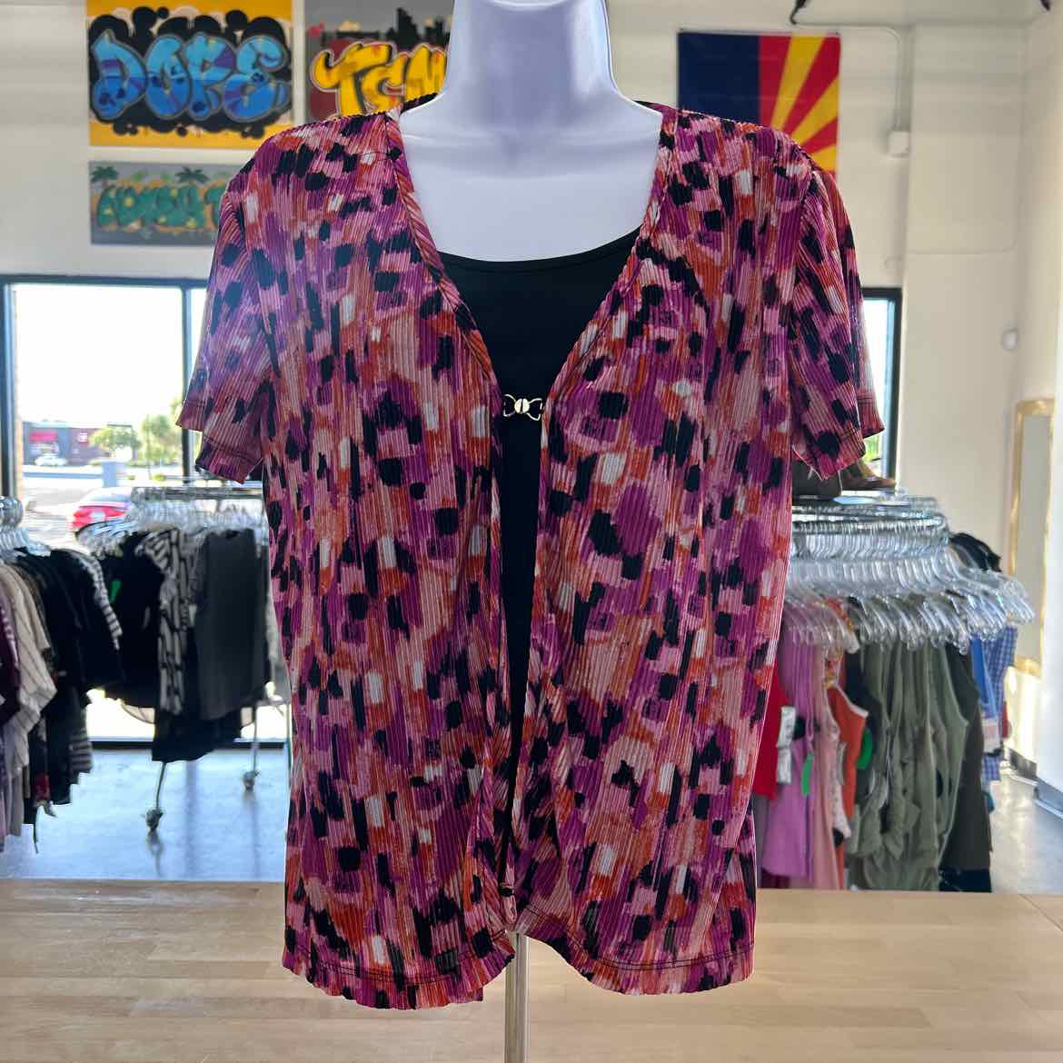 Sag Harbor Size PM Pink Orange Polyester Preloved Blouse SS