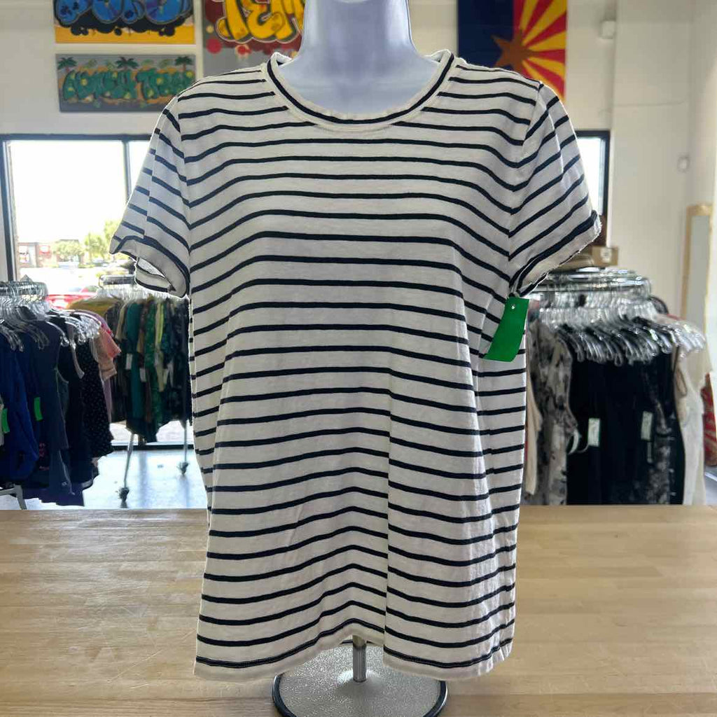 J Crew Size L White Blue Preloved T-Shirt SS