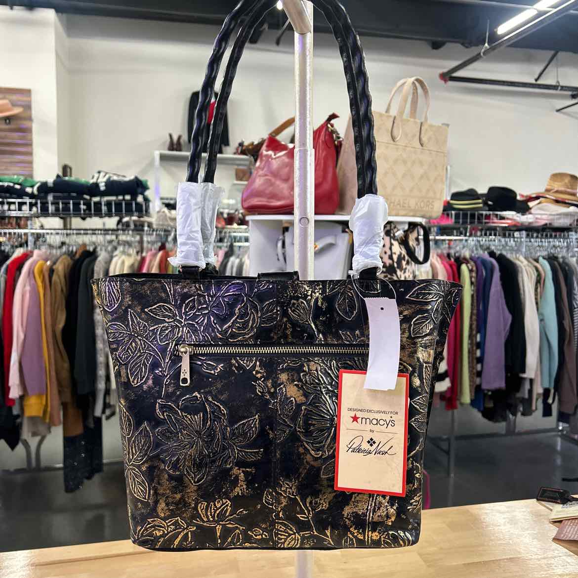 Patricia Nash Alexia Bark Leaves Textured To Black Bark Leaves