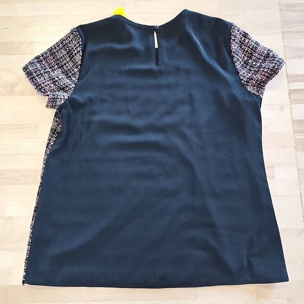 Banana Republic Size L Pink & Black Chenille Knit Top