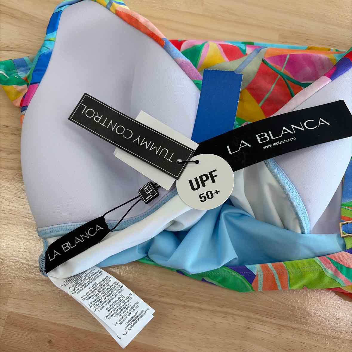 La Blanca Size 12 Over the Shoulder Tankini Swimsuit Top Multicolor Tropical