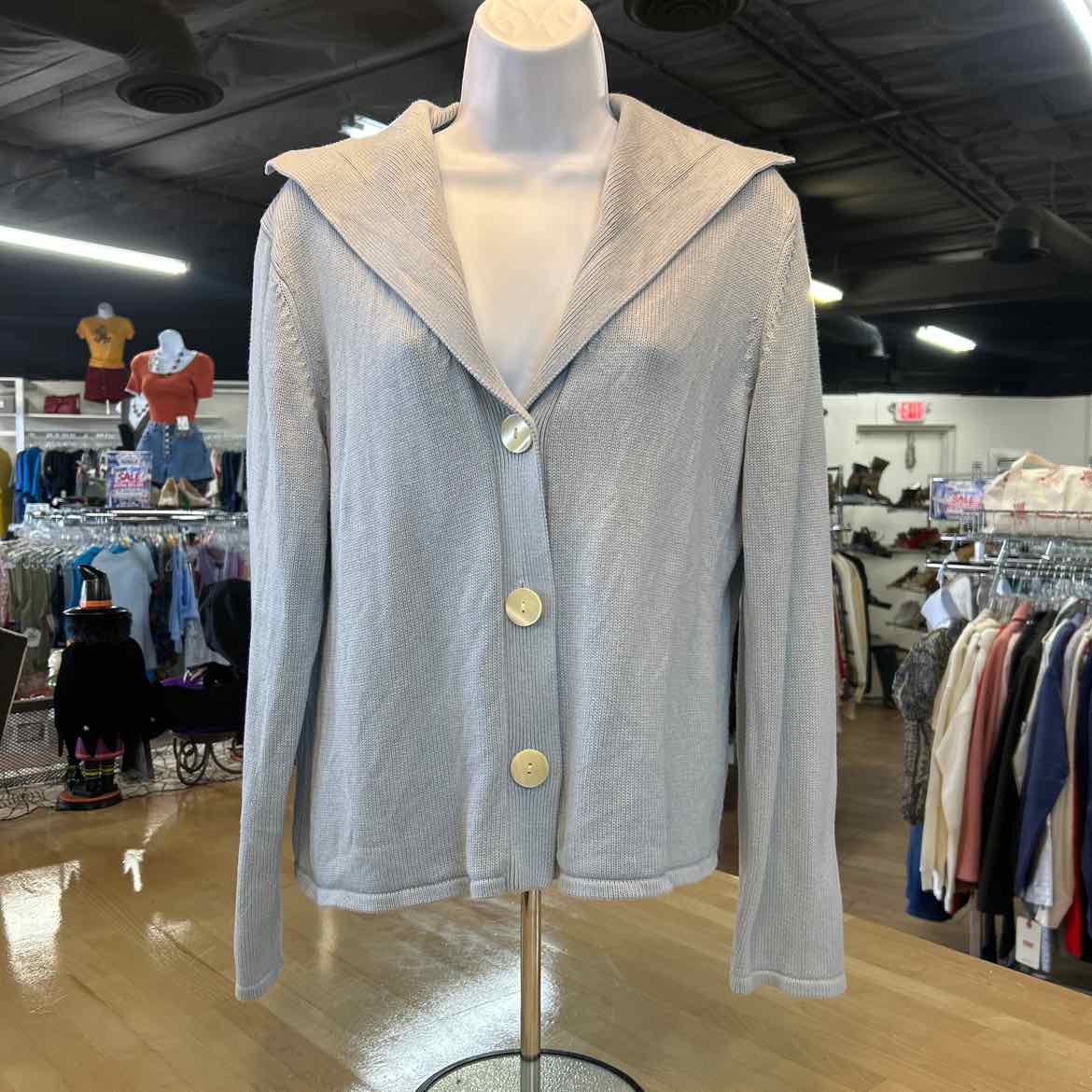 J Jill Size MP Blue Knit Silk/Cotton Preloved Sweater