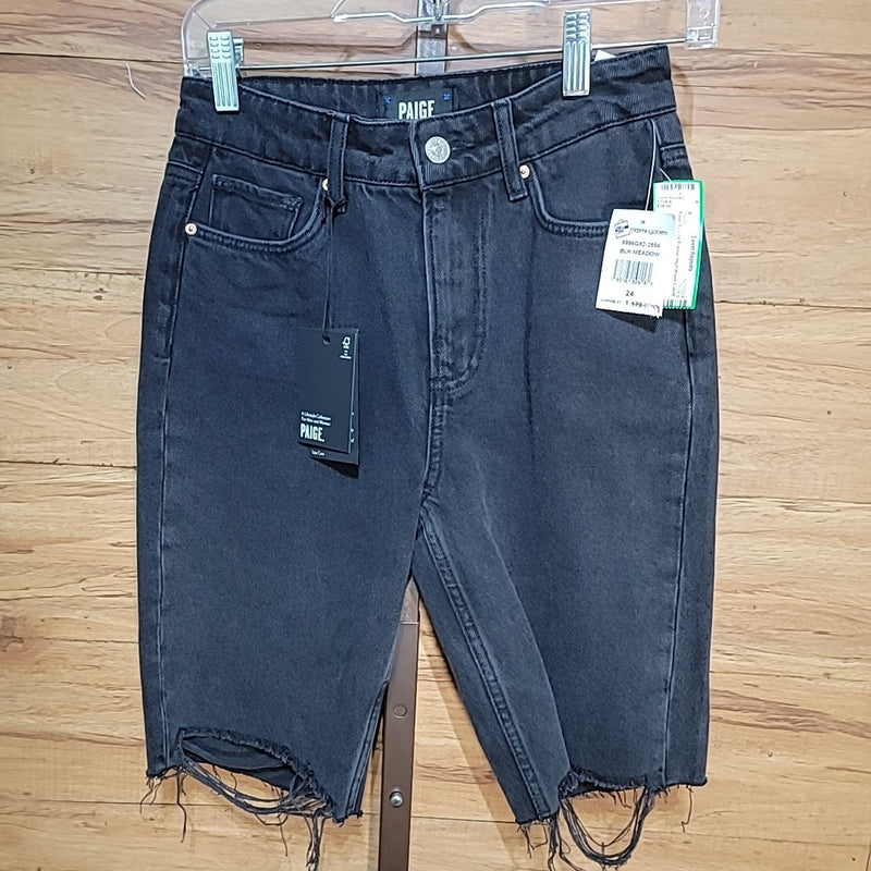 Paige Size 24 Robbie High Waist Cutoff Denim Gray Black Shorts NWT