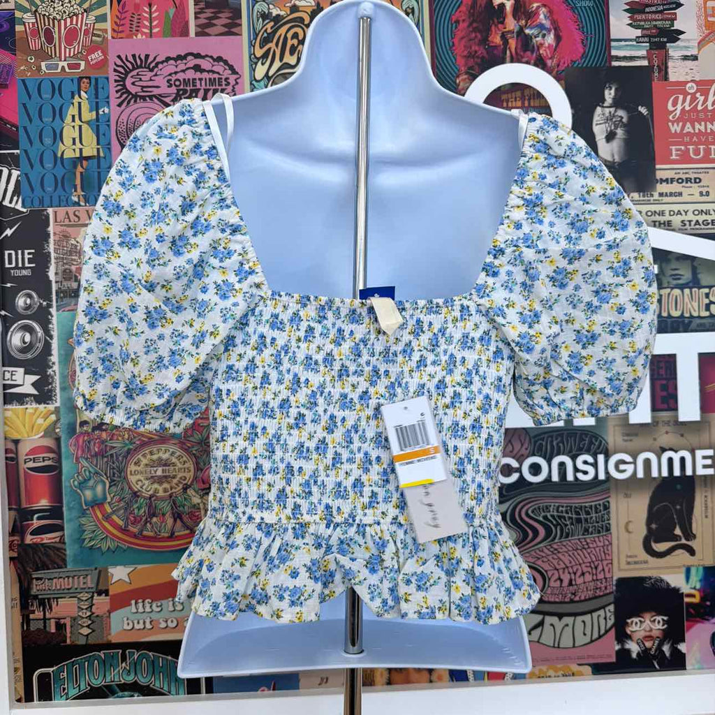 kingston grey SizeXS Printed Sweetheart-Neck Puff-Sleeve Top