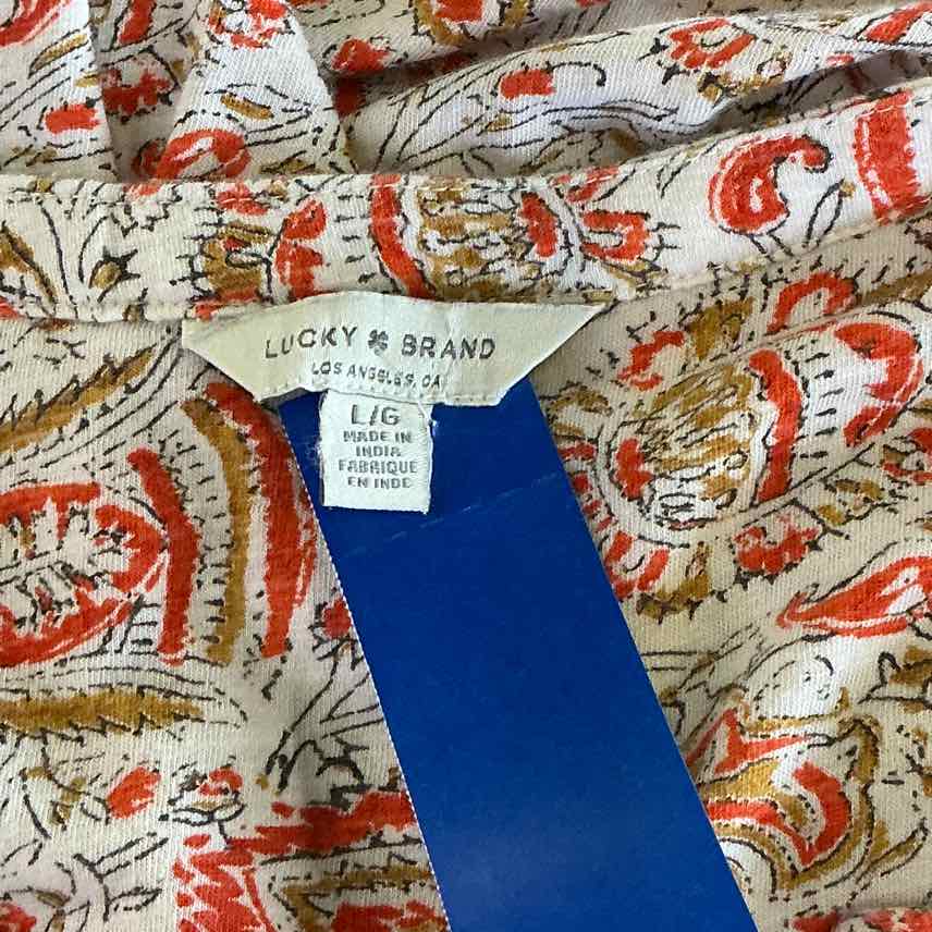 Lucky Brand Size L White Orange Preloved Sleeveless