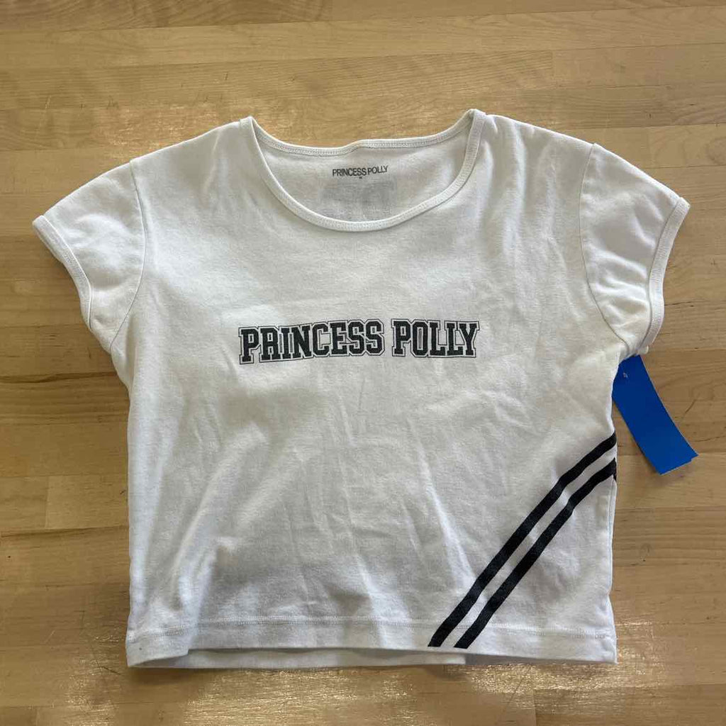 Princess Polly Size M White Preloved T-Shirt SS