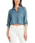 Bcx Juniors' Denim Cropped Utility Shirt - Denim