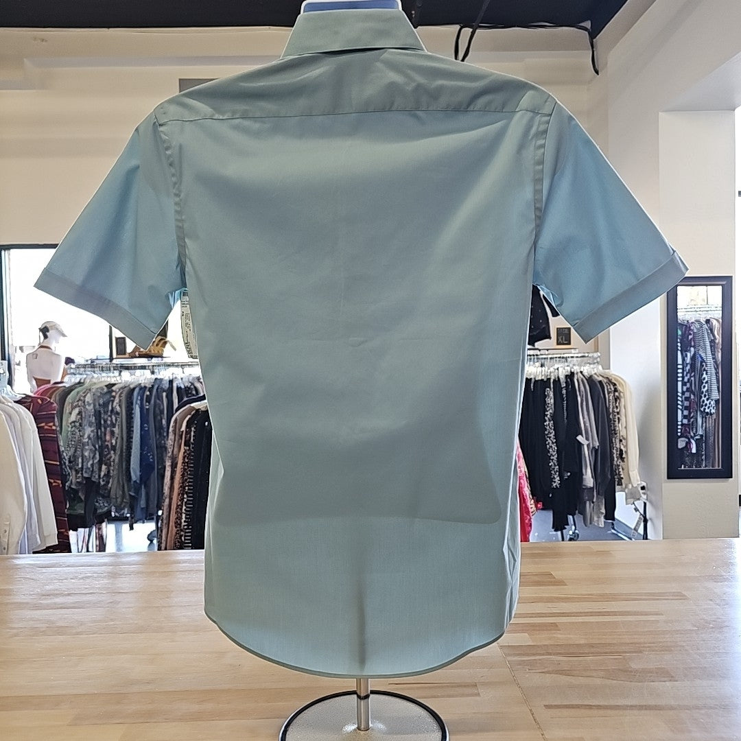 Van Huesen Men's Size XS Soft Teal Green Flex Collar Slim Fit Dress Shirt