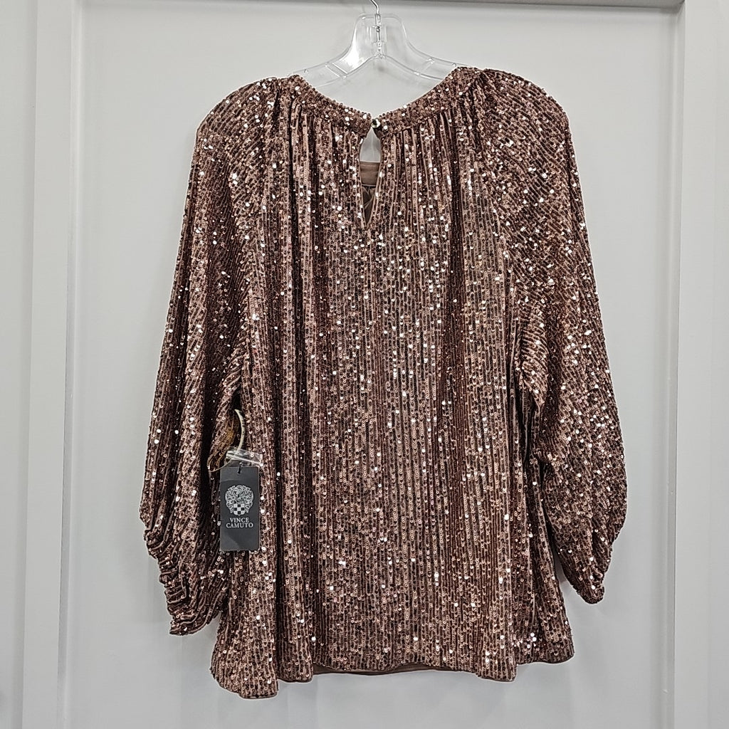Vince Camuto Size XL Brown Sequined Blouse