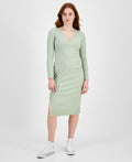Planet Heart Juniors' Rib-Knit Long Sleeve MIDI Dress - Desert Sage