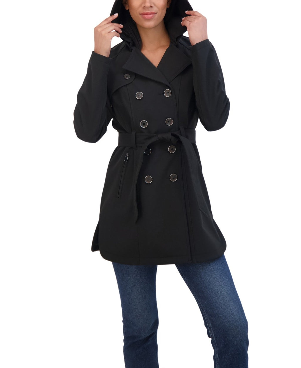 Women's Sebby Collection Double Breasted Softshell Trench Coat