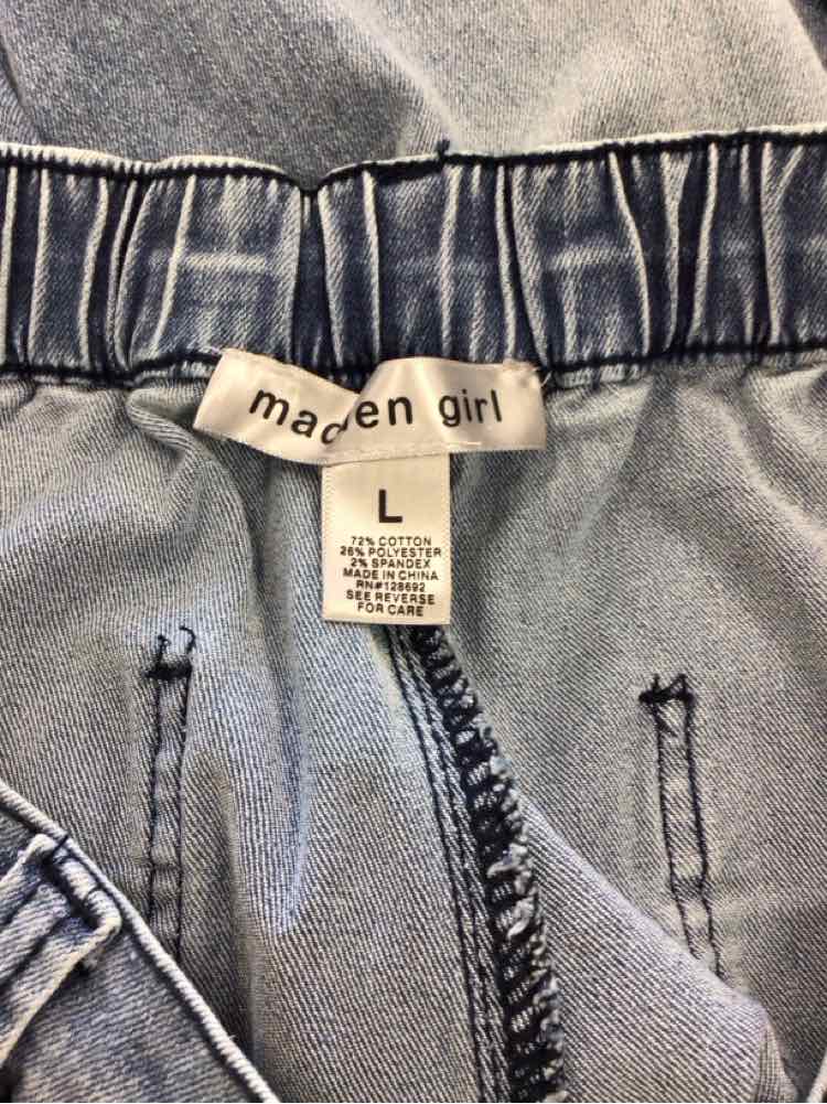 Madden Girl Size L Wide-Leg Cargo Skater Jeans - Medium Wash