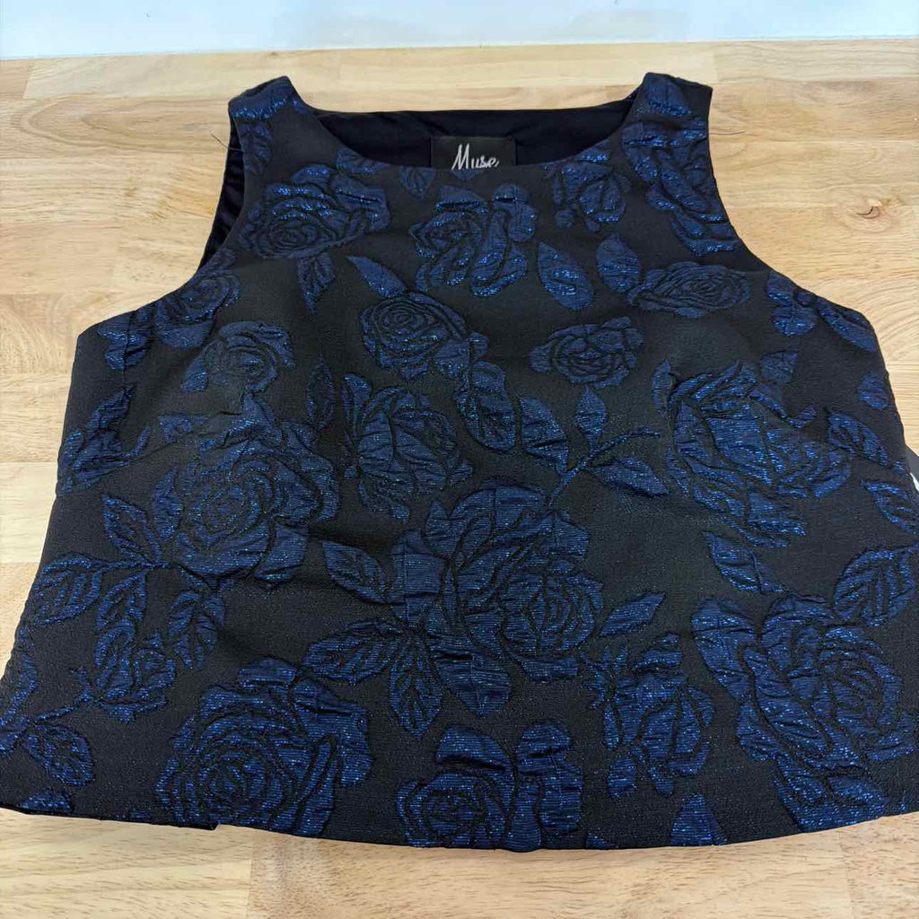 Muse Size 2 Textured-Rose Sleeveless Top - Black Blue