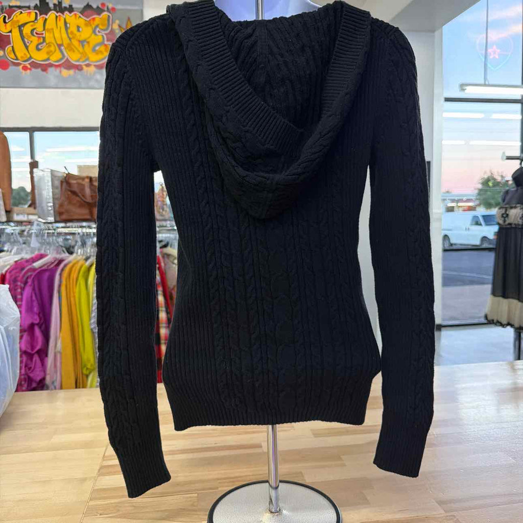 Tommy Hilfiger Size S Black Knit V Neck Hoodie Sweater