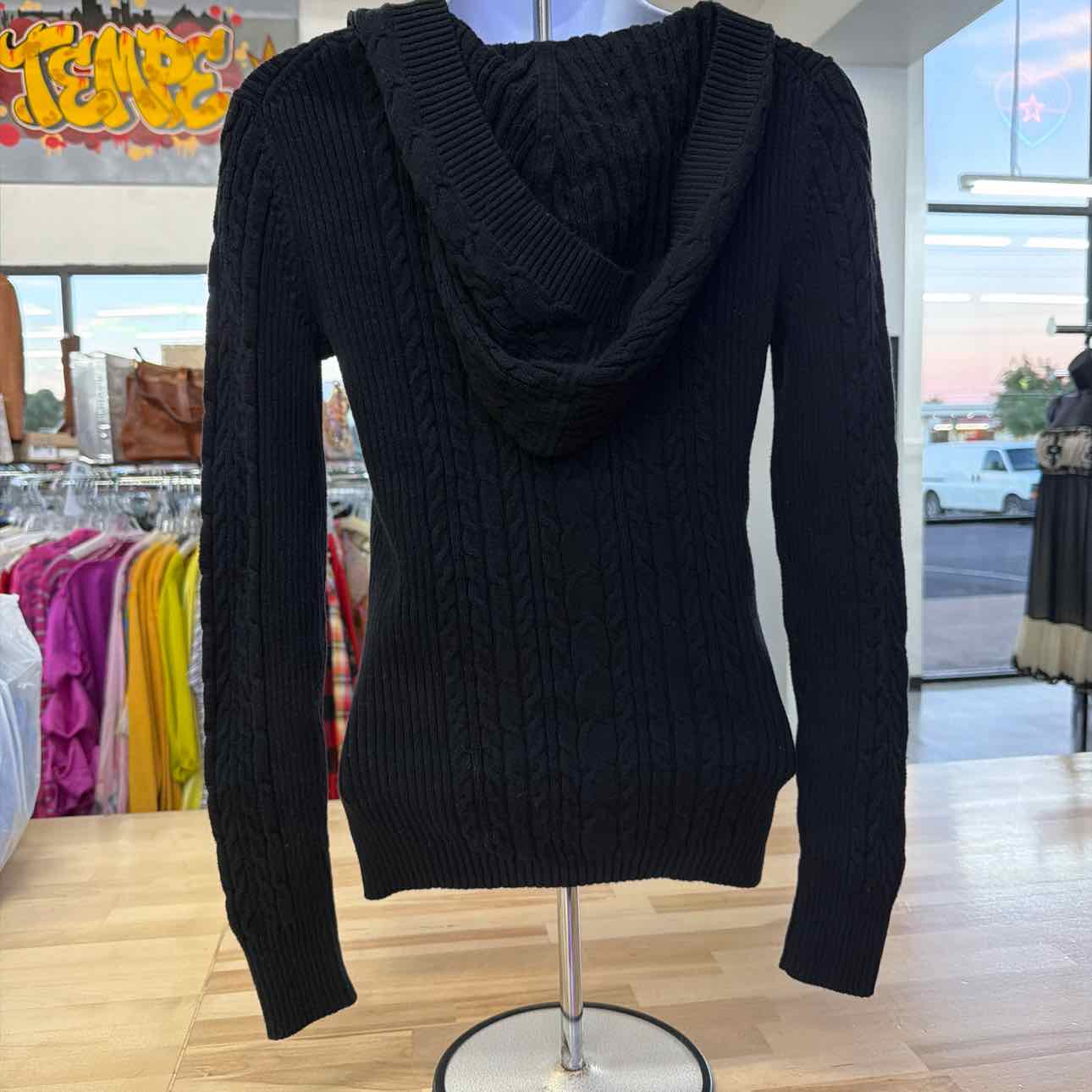 Tommy Hilfiger Size S Black Knit V Neck Hoodie Sweater