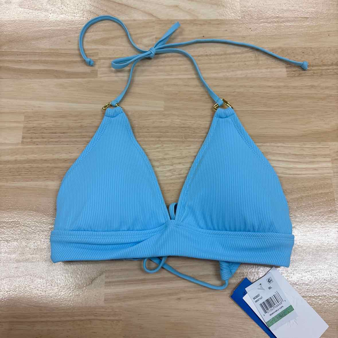 becca Size L Modern Edge Textured Rib Halter Bikini Top