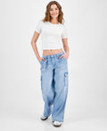 Celebrity Pink Juniors' Mid-Rise Wide-Leg Cargo Jeans - Light Wash