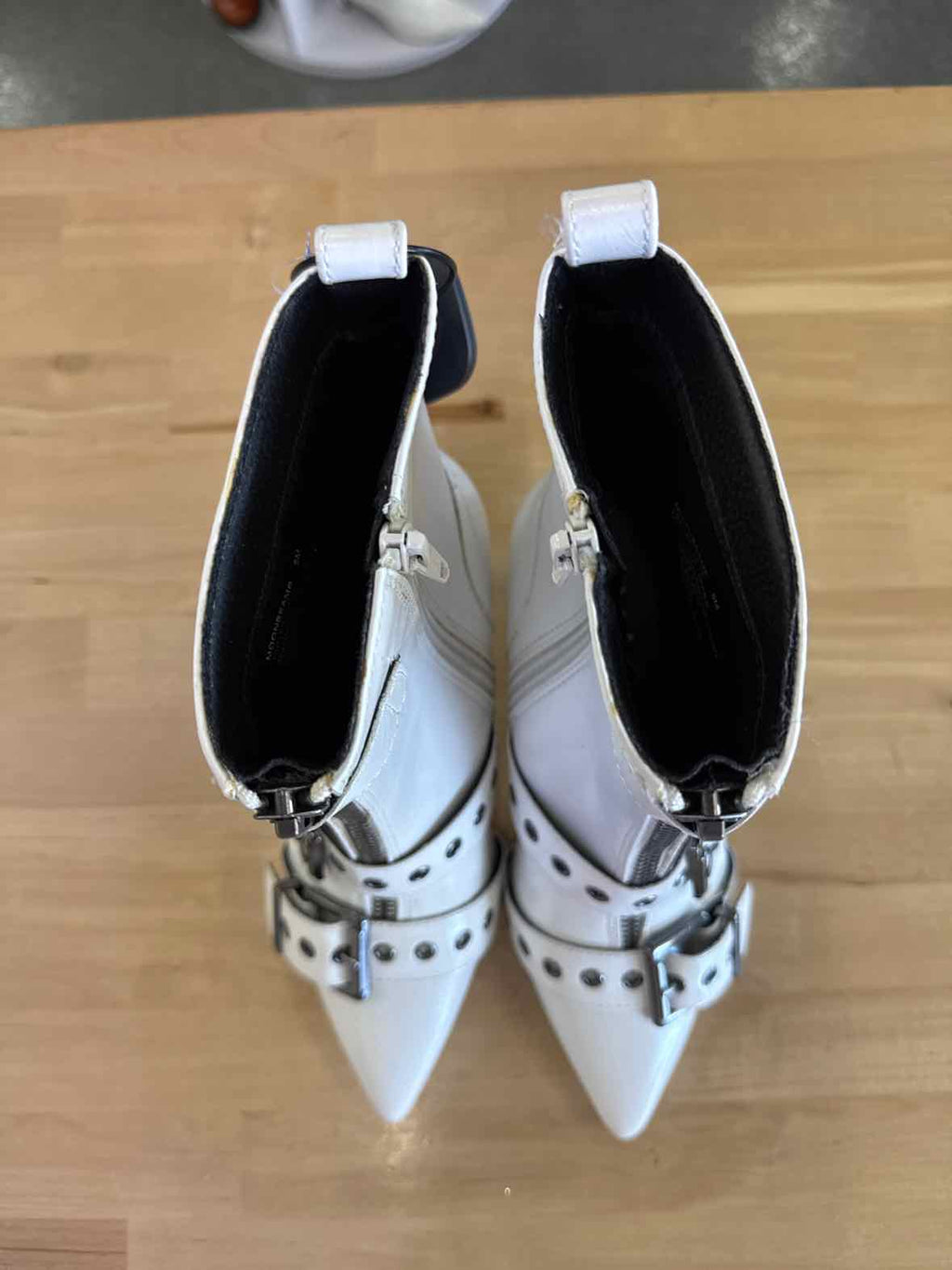 Wild Pair Moonbeam Buckle Booties - White Crinkle - Size 5
