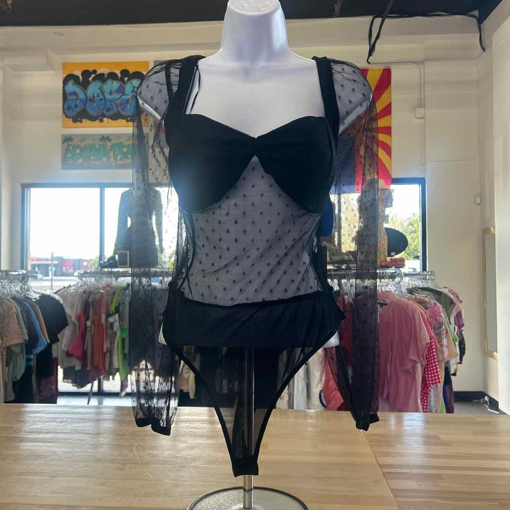 Haute Monde Size L Black Mesh New Bodysuit