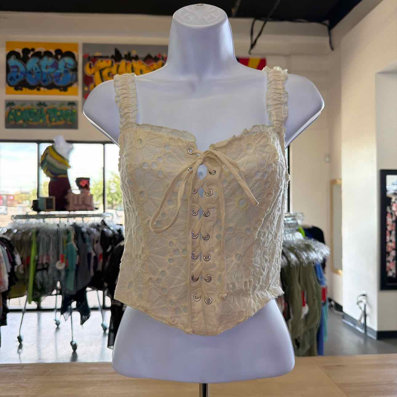 Self Esteem Juniors' Lace-up Eyelet Sleeveless Corset - Snow White