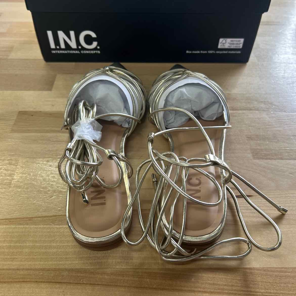 I.n.c. International Concepts Women's Kharmaa Lace-up Flat Sandals - Gold - 9