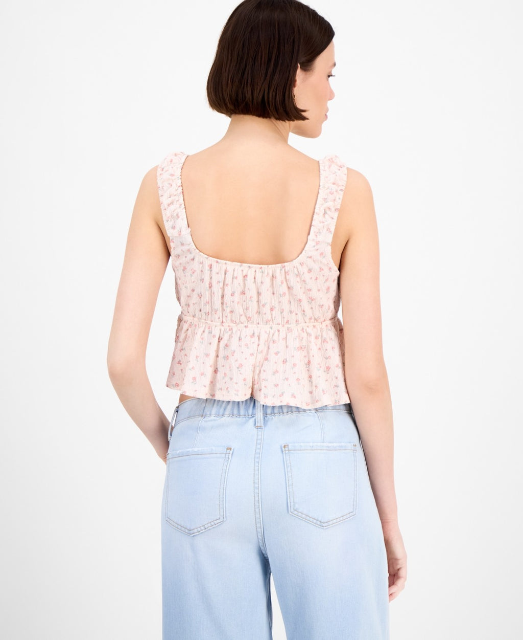 Pink Rose Juniors' Floral Printed Sleeveless Peplum Top - Blush Floral