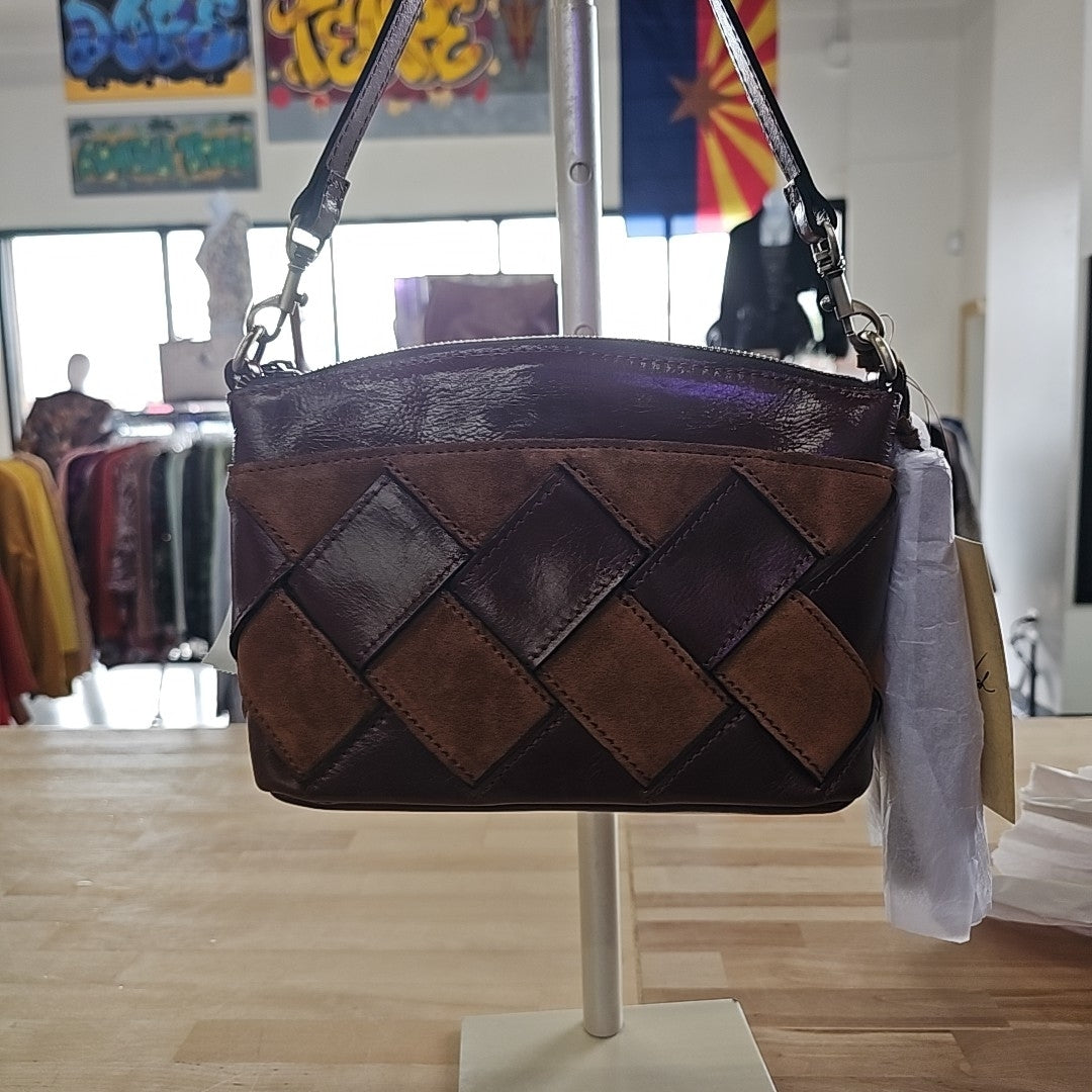 Patricia Nash Arlee Small Leather Weave Cros CognacTaupe