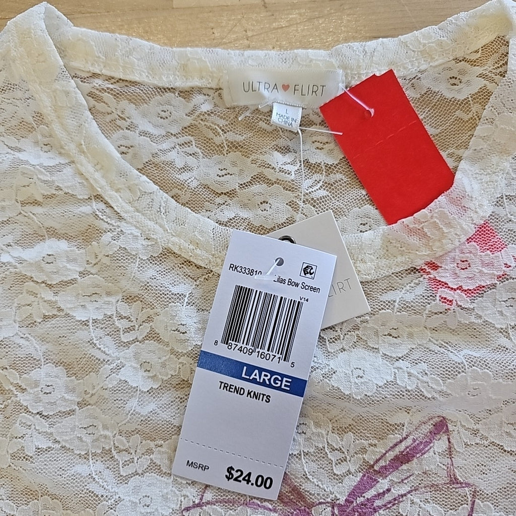 Ultra Flirt Juniors' Graphic Lace Tee - Gardenia