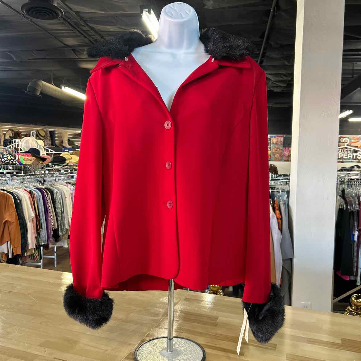 Amanda Smith Size 16 Red Black Faux Fur New Twinsets
