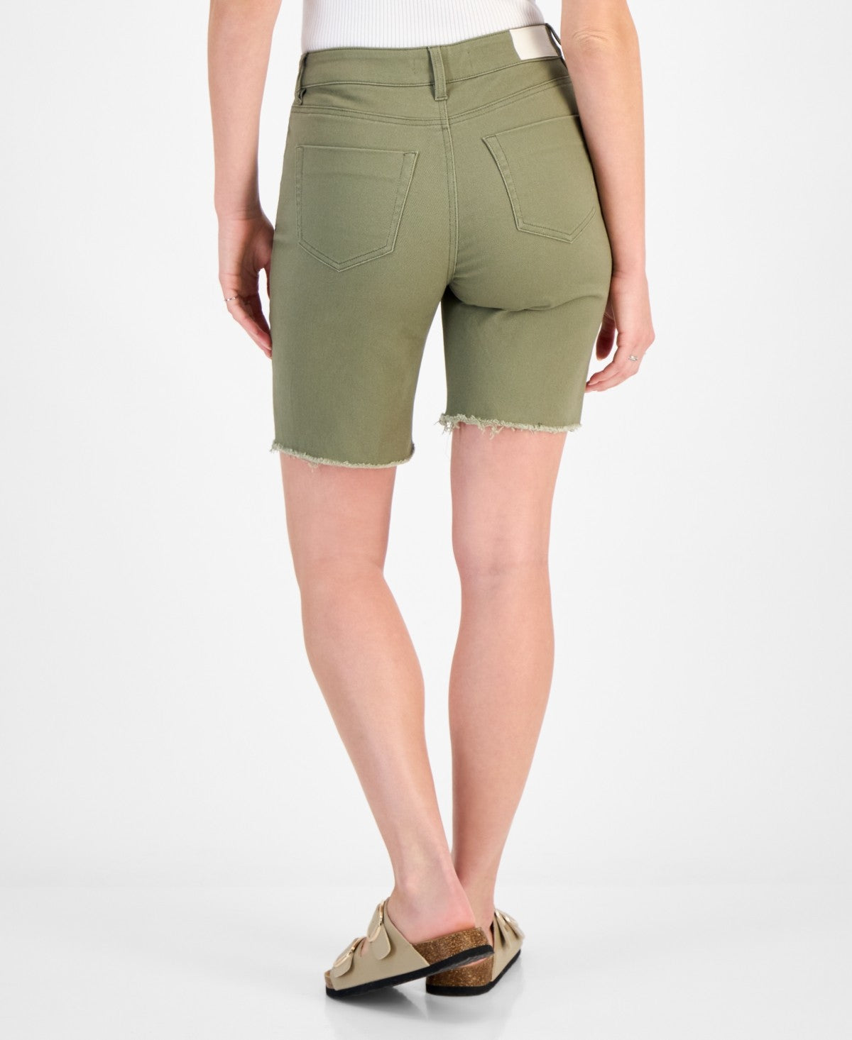 Dollhouse Juniors' High-Rise Frayed Bermuda Shorts - Green - 0