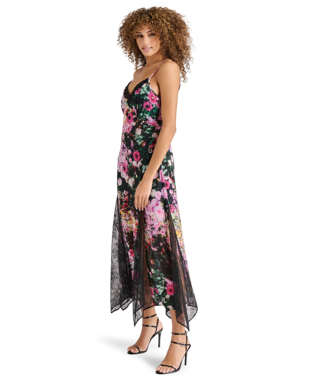 Steve Madden Size S Delia Printed Lace-Trim Maxi Dress - Black Multi