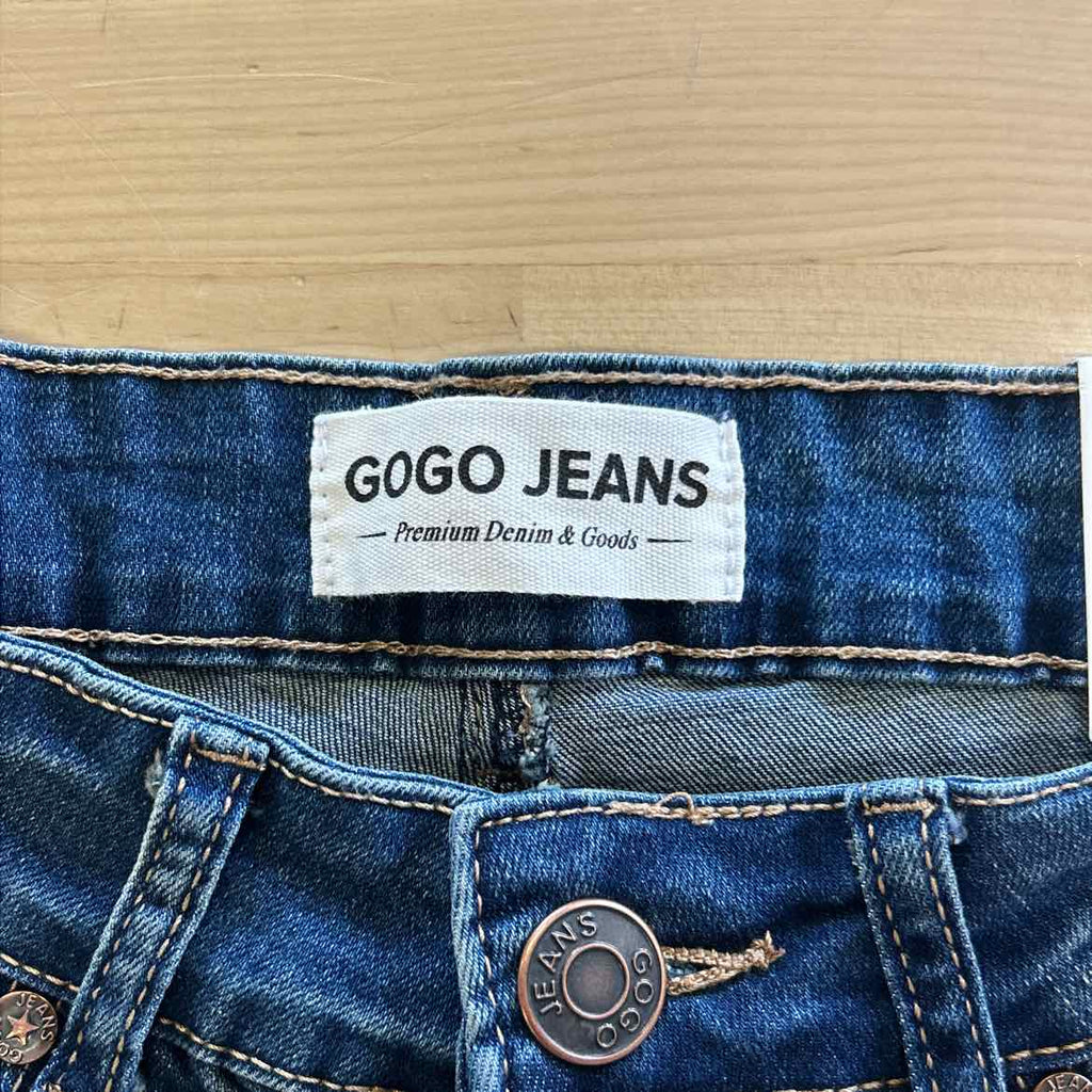 Gogo Jeans Juniors' Destructed Dream Fit Wide-Leg Denim Jeans - Dark Wash