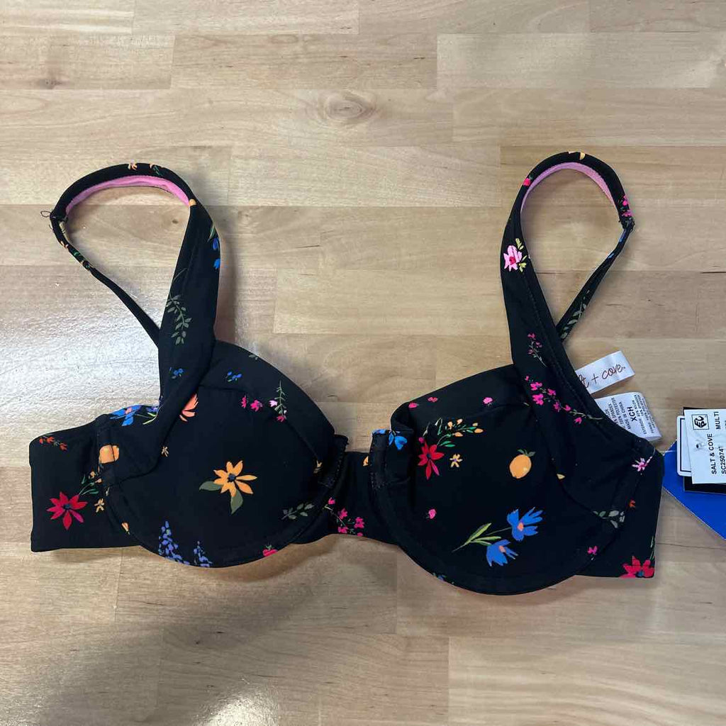 Salt + Cove Size XS Floral-Print Scoop-Neck Bralette Bikini