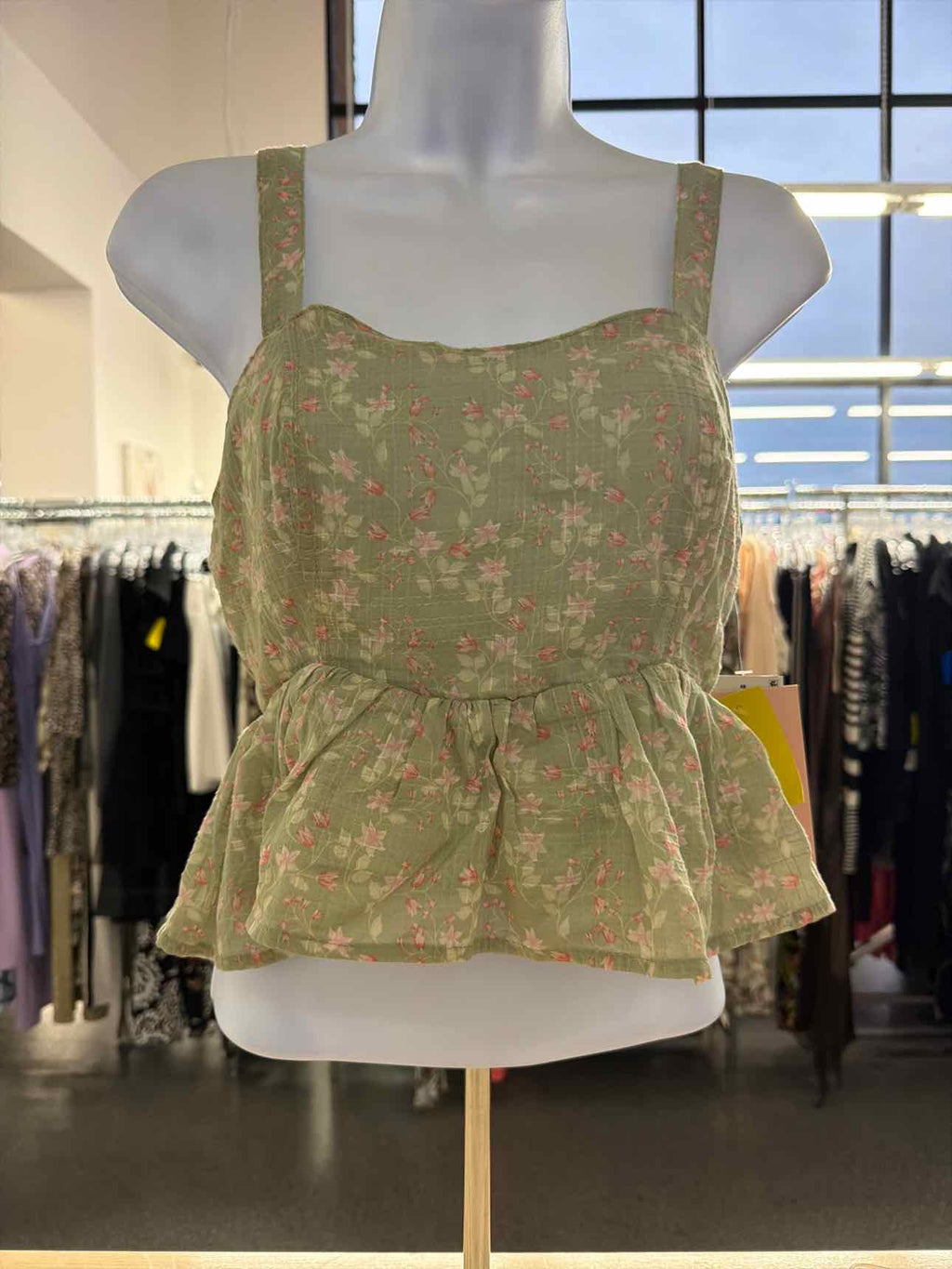 Celebrity Pink Juniors' Cropped Peplum Tank Top - Aqua Grey Ditsy