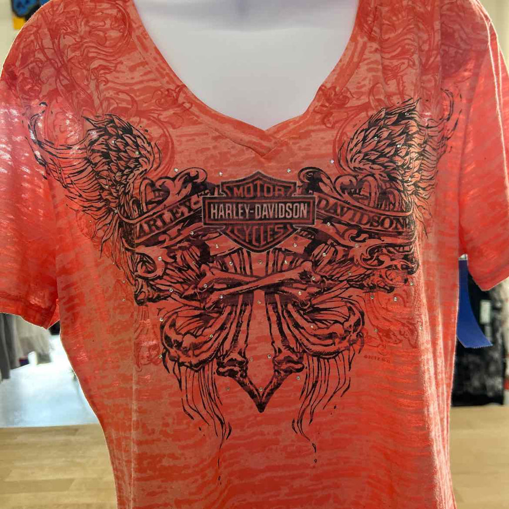 Harley Davidson Size 2X Orange Preloved T-Shirt SS