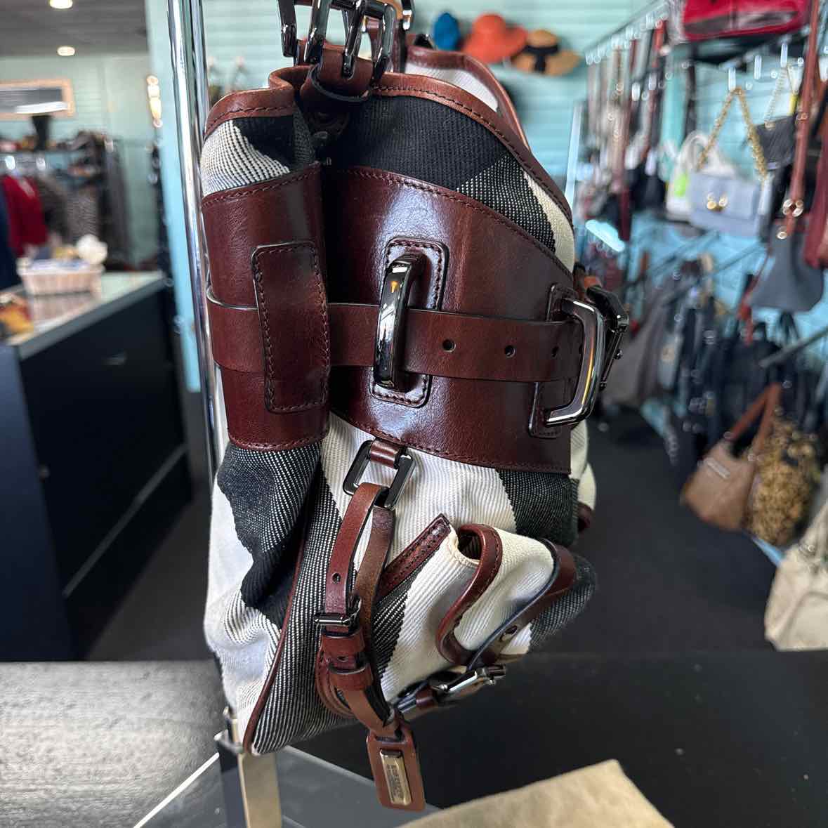 Burberry Black & Cream Mega Check Canvas Lowry Bucket Hobo Pre-Owned