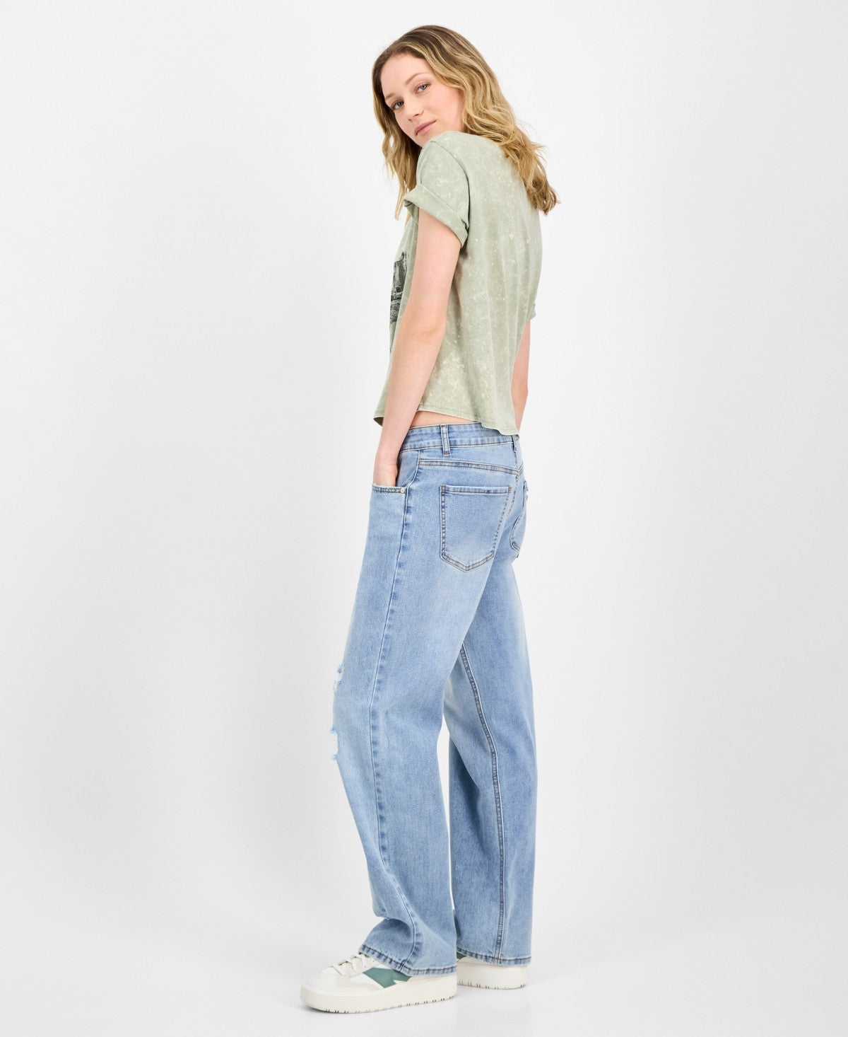 Gogo Jeans Juniors' Destructed Dream Fit Wide-Leg Denim Jeans - Light Wash - 1
