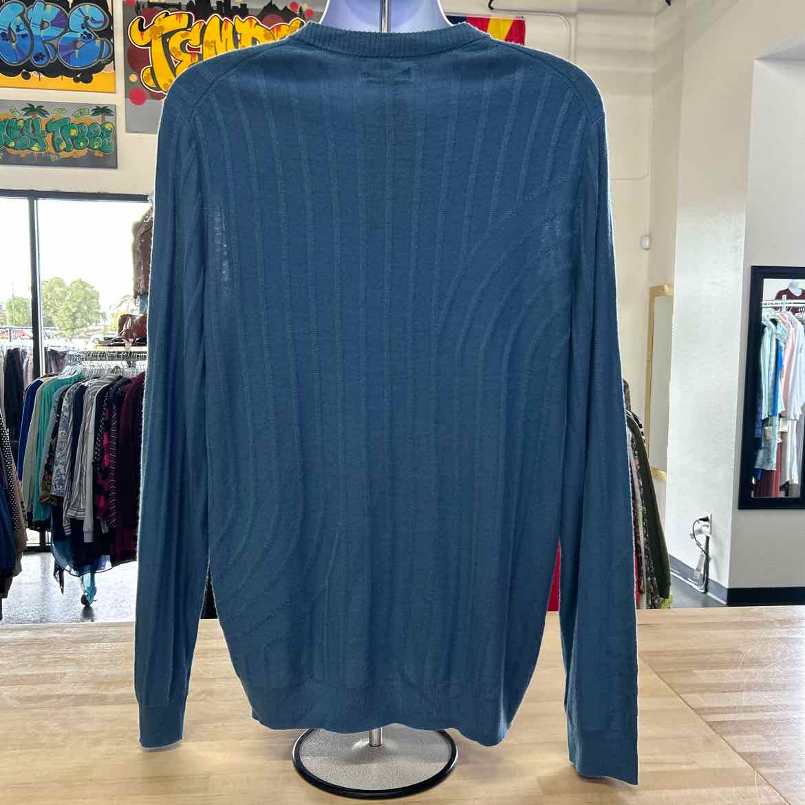 Alfani Men's Wool-Blend Textured Sweater - Blue Shale