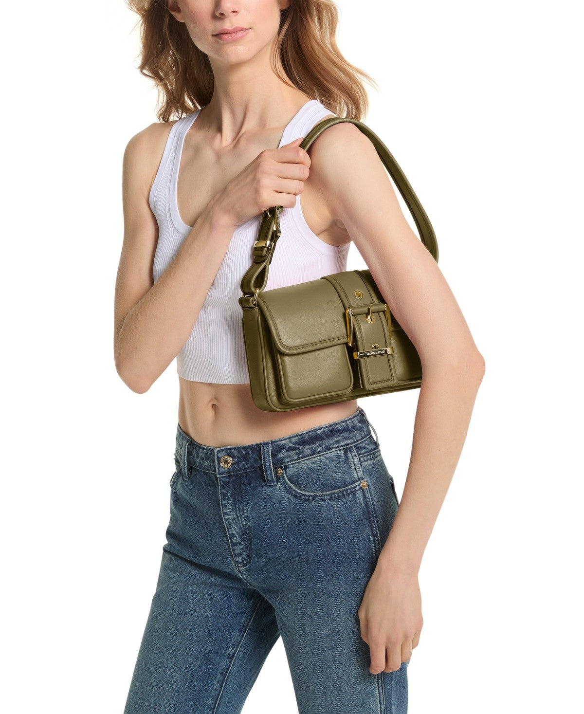 Michael Kors Colby Small Leather Shoulder B Safari Green