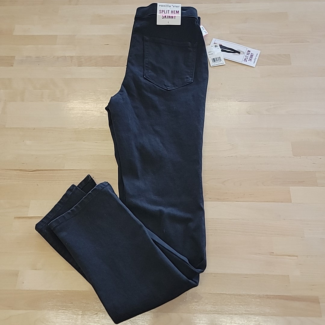 Vanilla Star Size L Black Split-Hem Stretch Skinny Jeans NWT