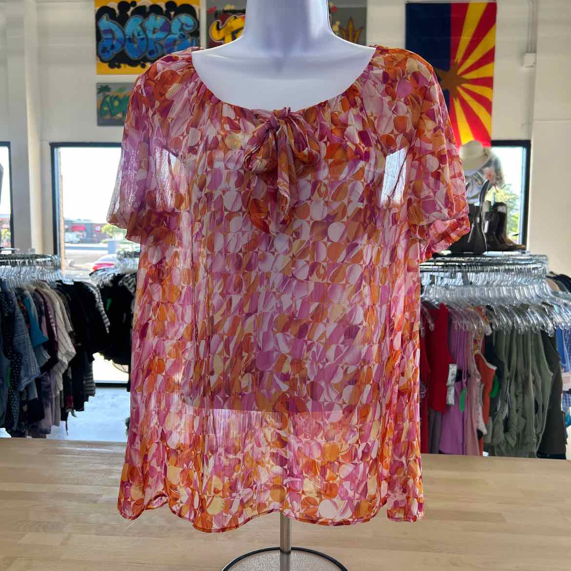 Susan Graver Size S Pink Orange Polyester Preloved Blouse SS