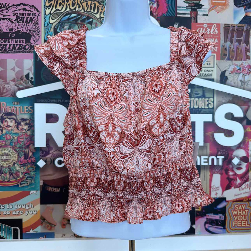 BCX Size L Flutter-Sleeve Smocked Top