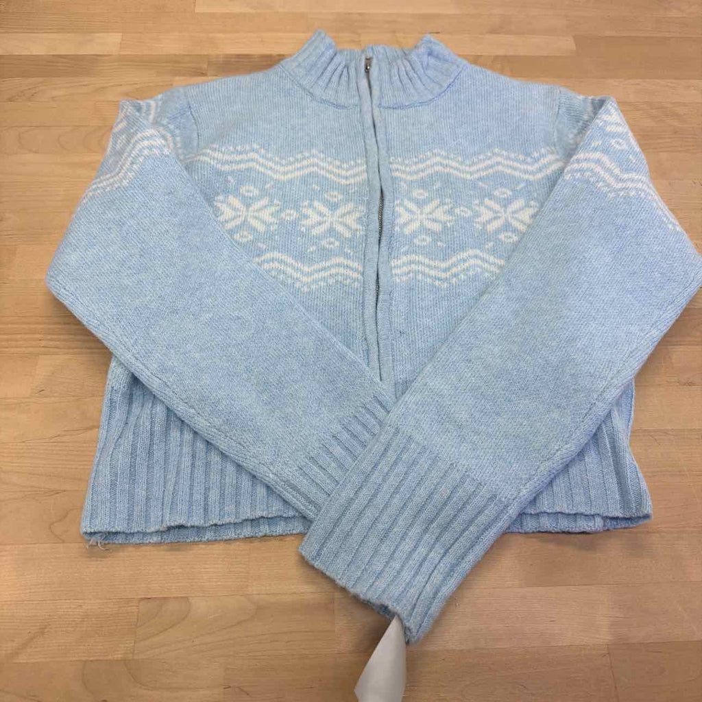 Planet Heart Juniors Fair Isle Zip-Front Sweater - Nantucket Breeze