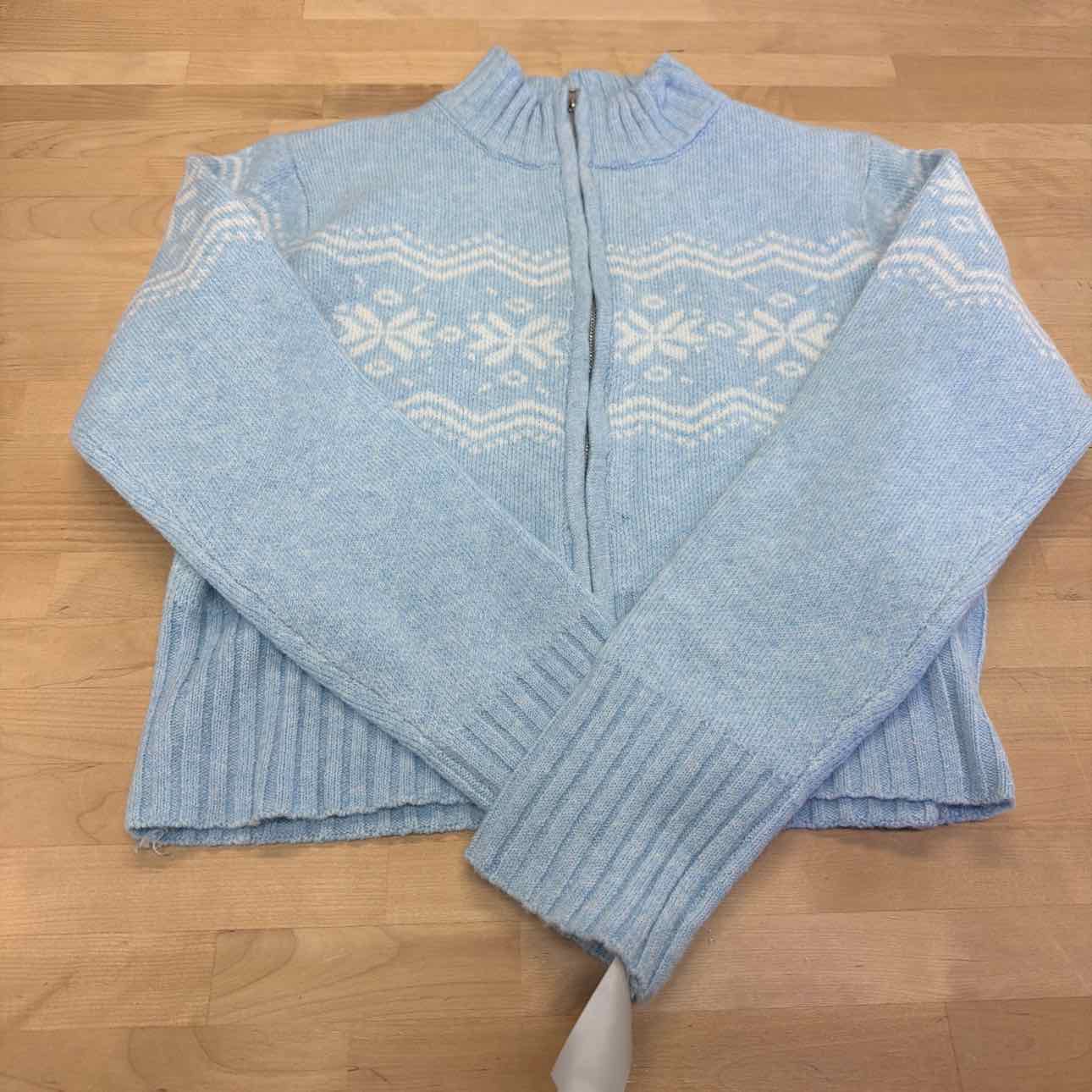 Planet Heart Juniors Fair Isle Zip-Front Sweater - Nantucket Breeze