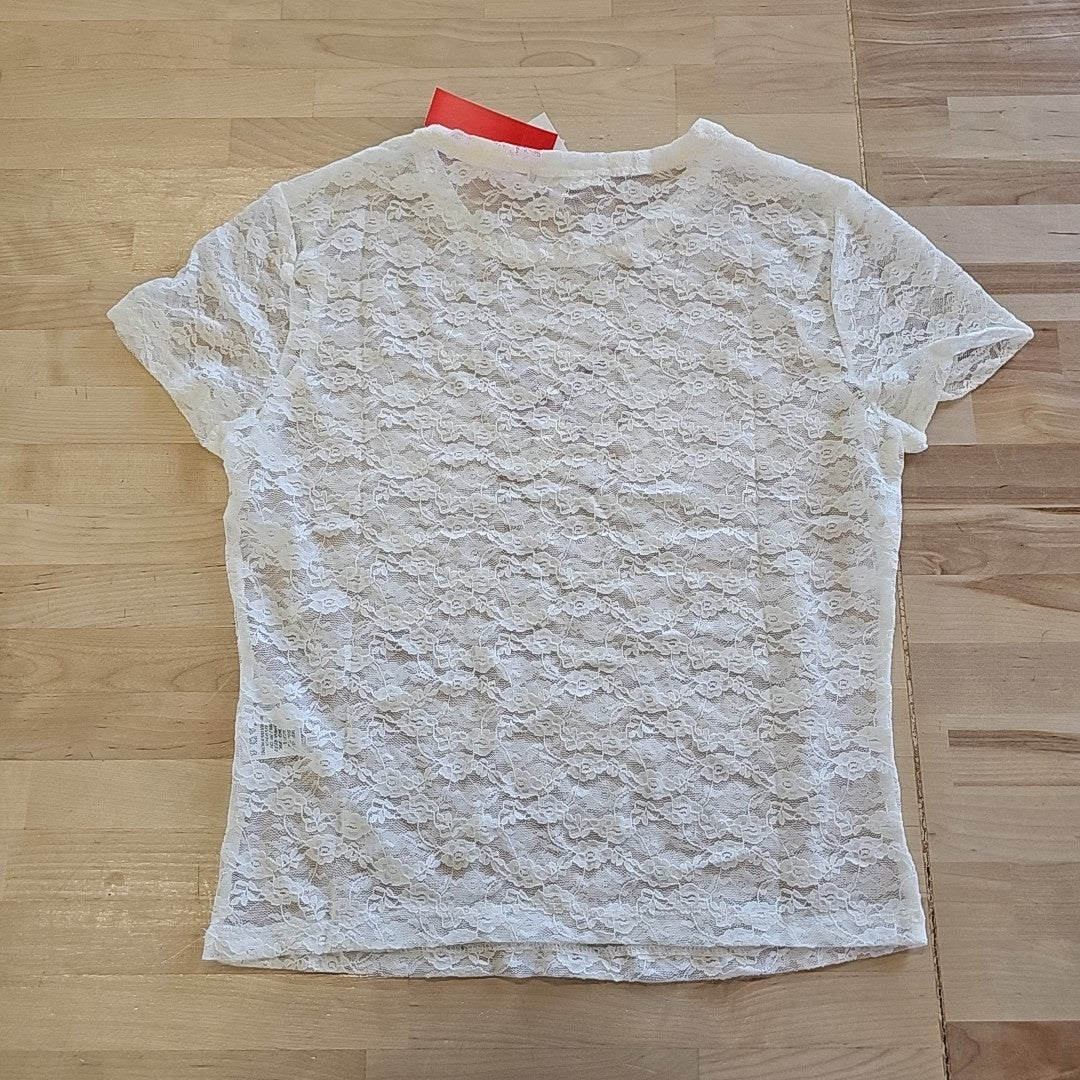 Ultra Flirt Juniors' Graphic Lace Tee - Gardenia