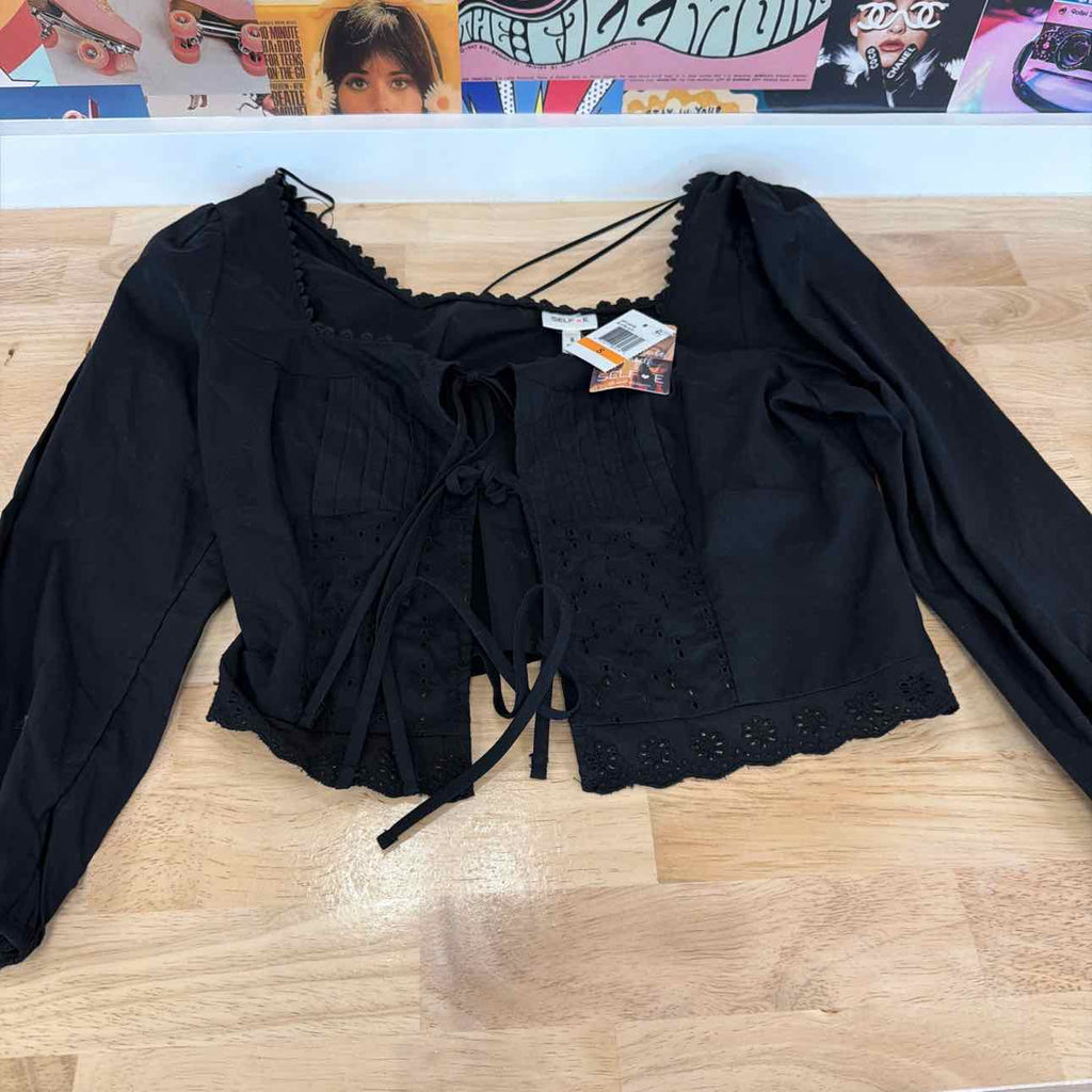 Self E Size S Tie-Front Eyelet Top