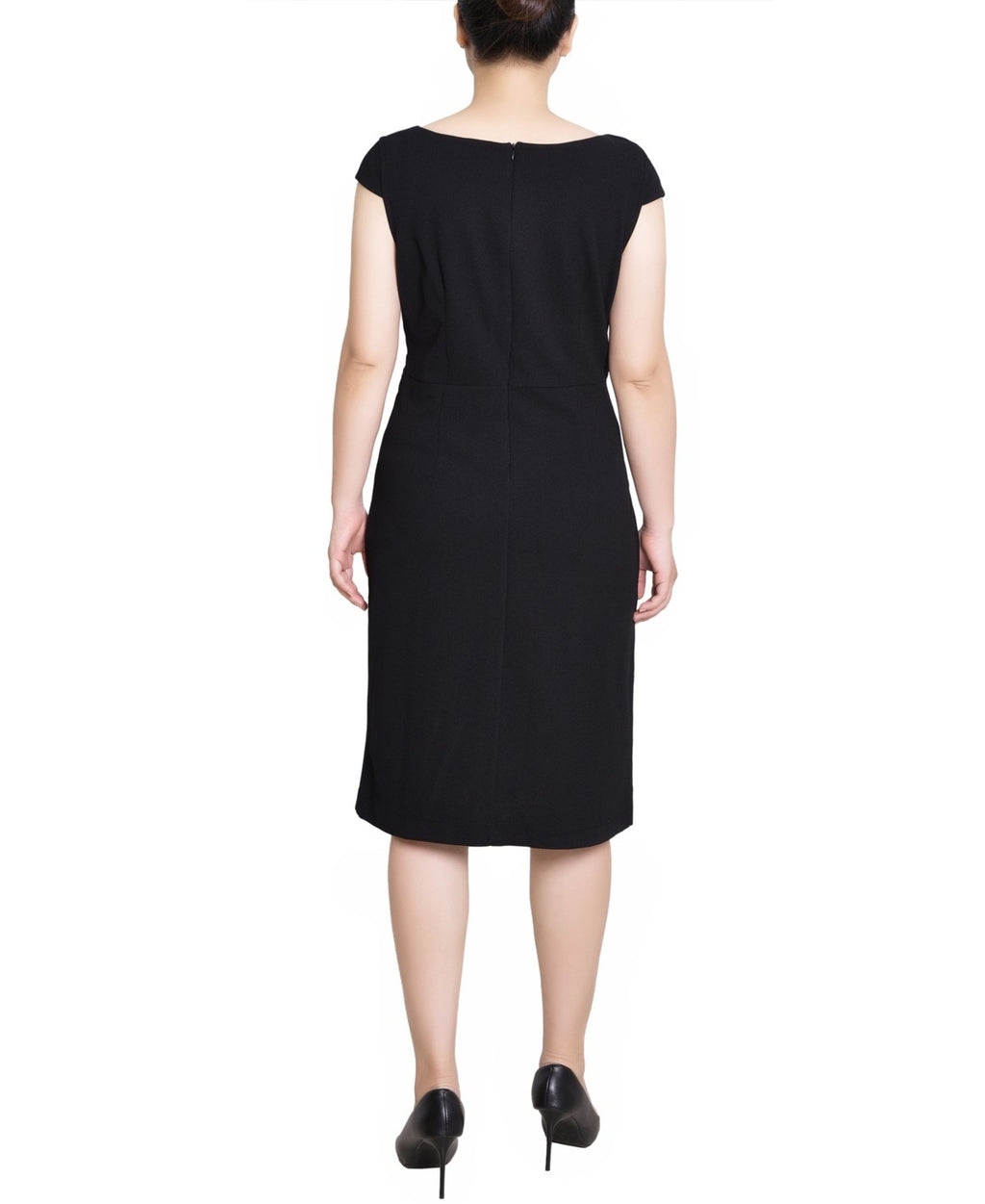 NY Collection Size PL Petite Cap Sleeve Exposed Zipper Dress - Black