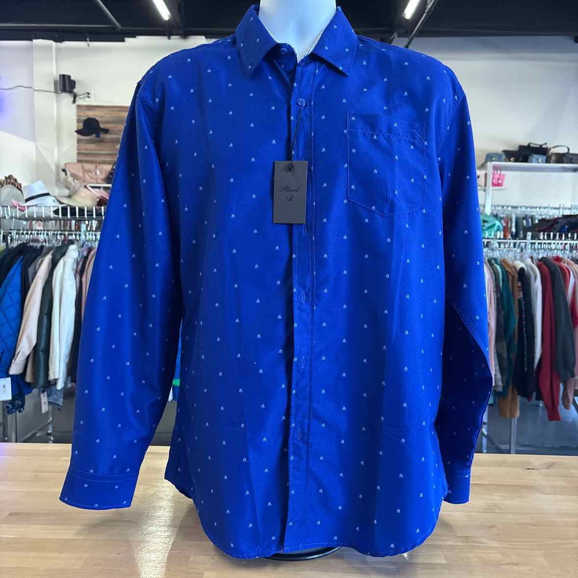 Planet B Size L Blue MENS Button Down Shirt