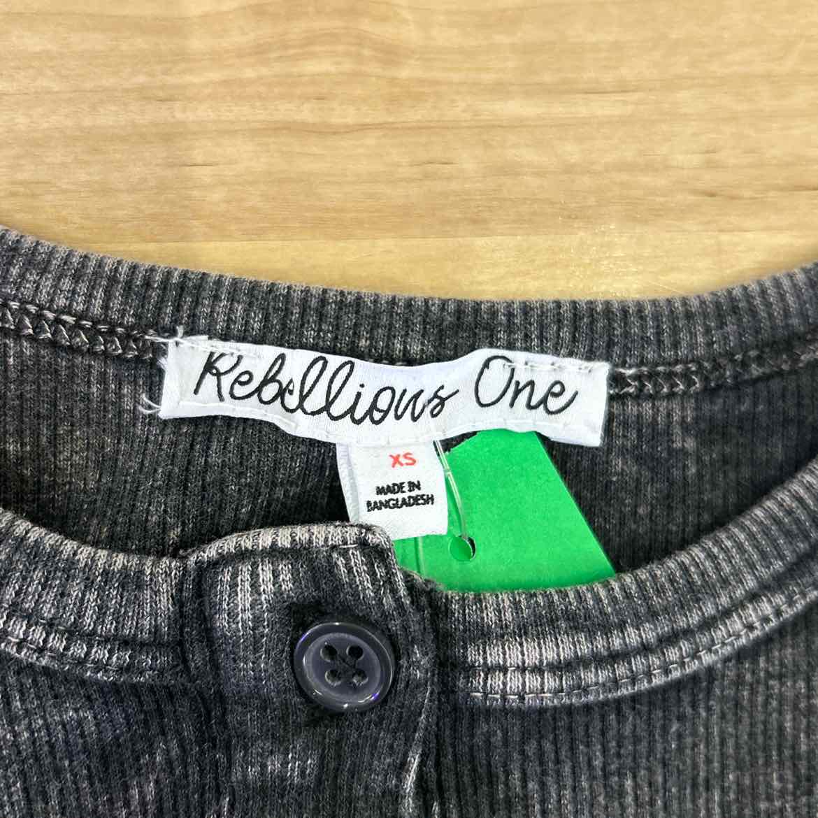 Rebellious One Juniors' Ribbed Washed Henley Tee - Black