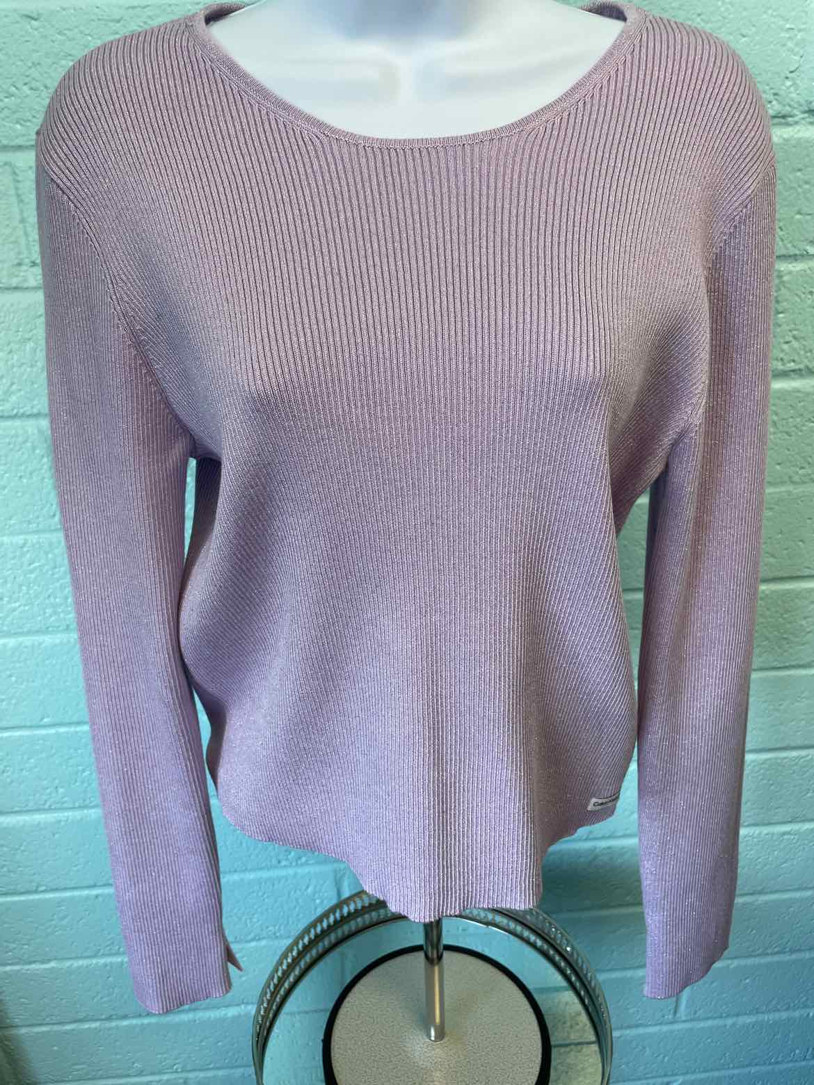 Calvin Klein Size XL Cropped Rib-Knit Sweater - Orchid Bloom Silver